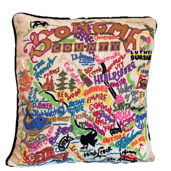 Catstudio Sonoma County Original Hand Embroidered Decorative Pillow 2012 USA 2 - Picture 1 of 16